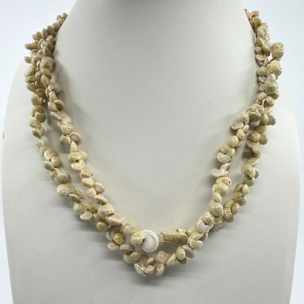 Coastal Boho Layered Spiral Shell Bead Necklace - Beach Statement Jewelry